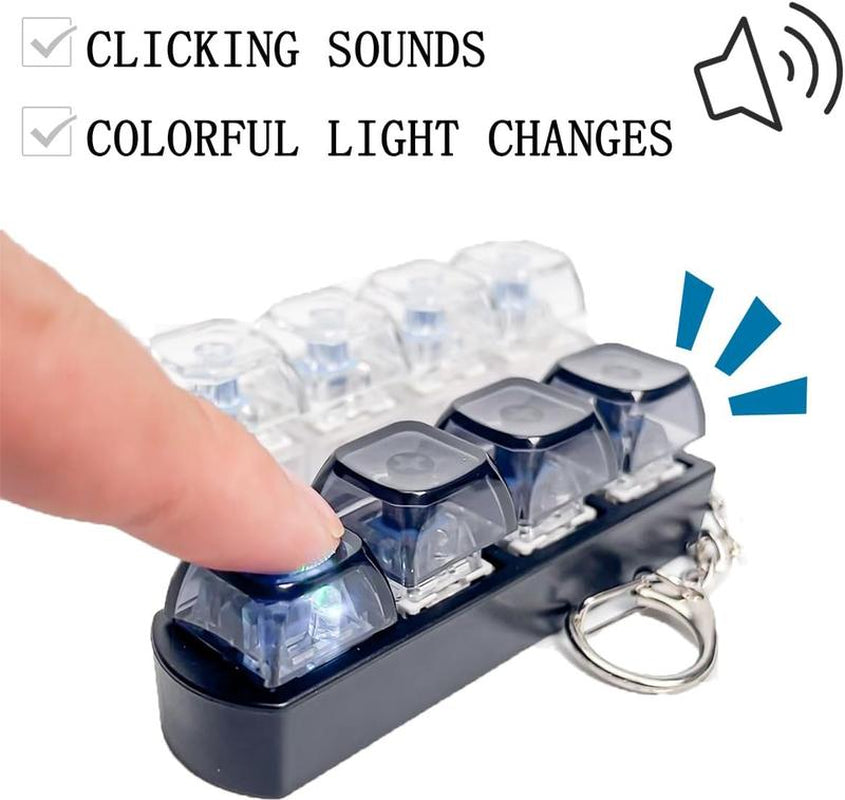 Keyboard Fidget Toys for Adult,Keyboard Fidget Keychain,Fidget Clicker with LED Light,4 in 1 Mechanical Fidget Keyboard for Release Stress,Easter Gifts,Birthday Gifts,Clear Blue