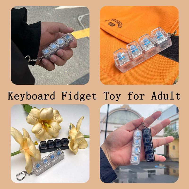 Keyboard Fidget Toys for Adult,Keyboard Fidget Keychain,Fidget Clicker with LED Light,4 in 1 Mechanical Fidget Keyboard for Release Stress,Easter Gifts,Birthday Gifts,Clear Blue