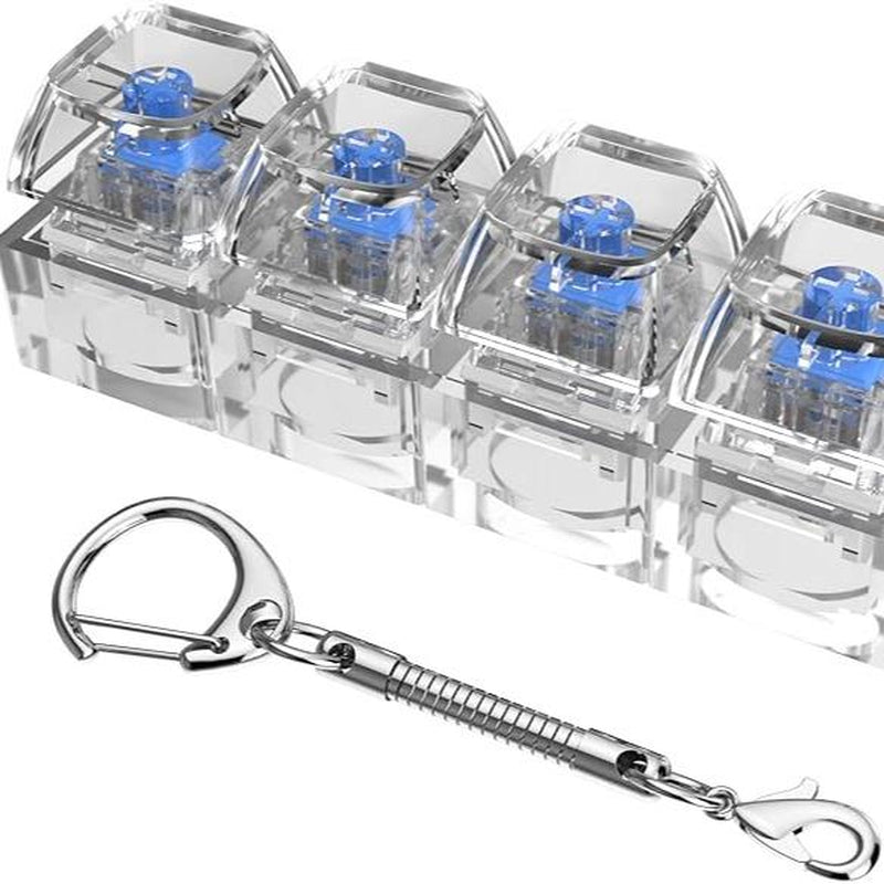 Keyboard Fidget Toys for Adult,Keyboard Fidget Keychain,Fidget Clicker with LED Light,4 in 1 Mechanical Fidget Keyboard for Release Stress,Easter Gifts,Birthday Gifts,Clear Blue