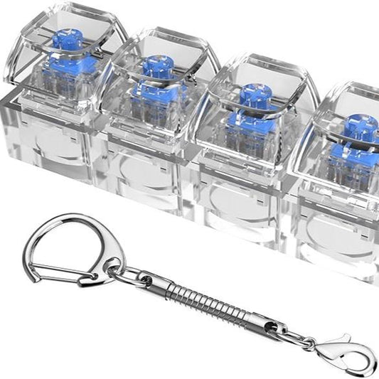 Keyboard Fidget Toys for Adult,Keyboard Fidget Keychain,Fidget Clicker with LED Light,4 in 1 Mechanical Fidget Keyboard for Release Stress,Easter Gifts,Birthday Gifts,Clear Blue