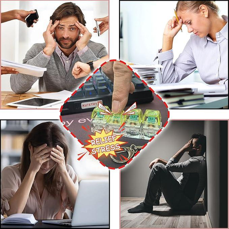 Keyboard Fidget Toys for Adult,Keyboard Fidget Keychain,Fidget Clicker with LED Light,4 in 1 Mechanical Fidget Keyboard for Release Stress,Easter Gifts,Birthday Gifts,Clear Blue