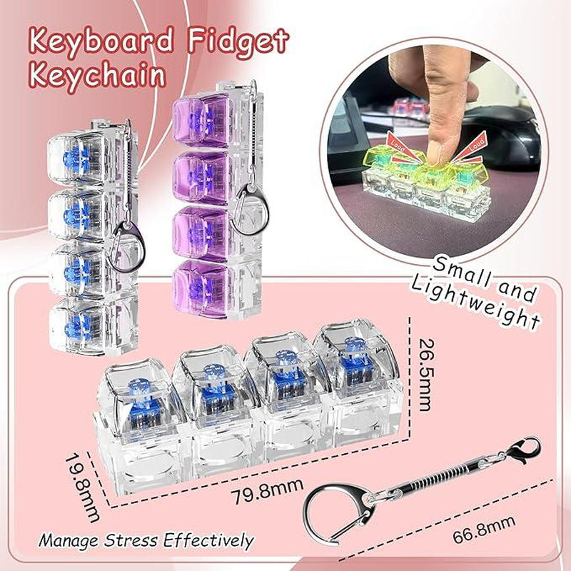 Keyboard Fidget Toys for Adult,Keyboard Fidget Keychain,Fidget Clicker with LED Light,4 in 1 Mechanical Fidget Keyboard for Release Stress,Easter Gifts,Birthday Gifts,Clear Blue